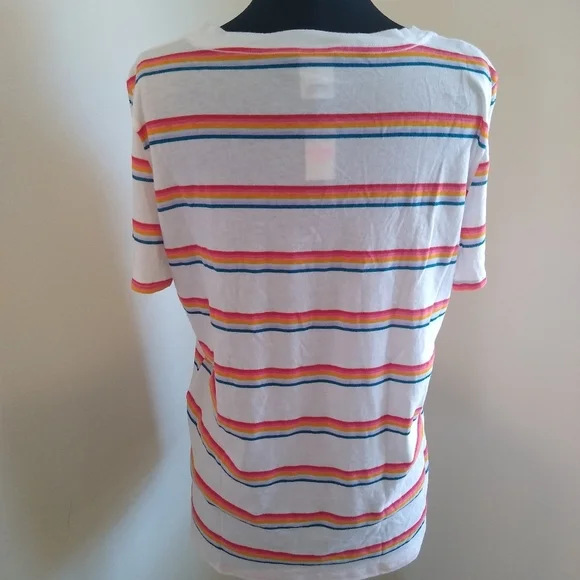 Junior's PINK Victoria's Secret Striped V Neck Tee shirt, White Multi,  Small - Picture 4 of 6